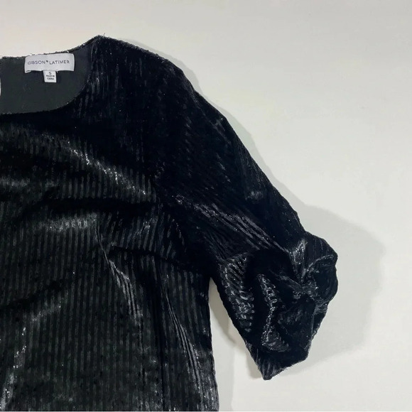 Gibson Latimer Velvet Metallic Stripe Shift Dress - Picture 6 of 8